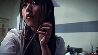 hey that deviant patient hogties and chokes the asian nurse with dildo deepthroat