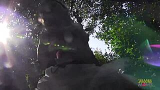 Blonde babe hikes dress up tree branches fingering to outdoor squirt bliss