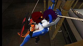 blue vixen casually gets her furry shemale holes used properly with bdsm blowjob latex