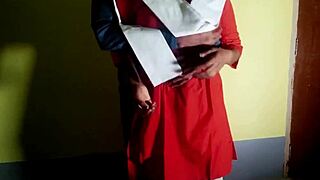 Horny schoolgirl seduces security guard fucking tight pussy for exam paper