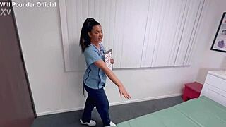 in the hospital, curvy latina nurse maya farrell milks massive cum from patient