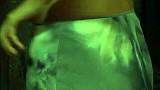 lesbian mistress flaunts big natural tits while dominating bound teen slave hard.