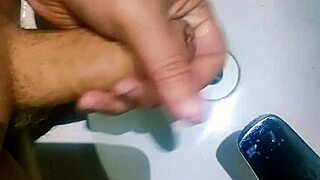 crazy voyeur films hidden asian slave in bathroom sink handjob to messy orgasm