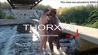 black bbw bends over bareback for big cock doggystyle in jungle