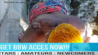 black bbw bends over bareback for big cock doggystyle in jungle