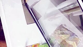 She lifts her skirt for sneaky upskirt shots in the store.