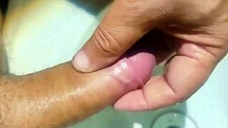 crazy voyeur films hidden asian slave in bathroom sink handjob to messy orgasm