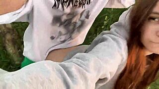 Heart pounds fucking best friend's hot girlfriend hard in forest while he builds fire nearby