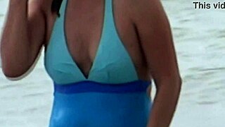 horny beach wife flashes big tits pussy masturbates then stepson fucks her hard first time