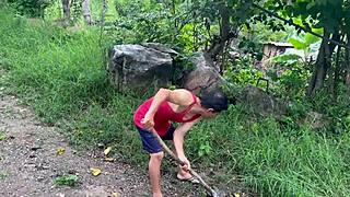 busty stepmom spots the old gardener and starts real homemade fucking in the garden