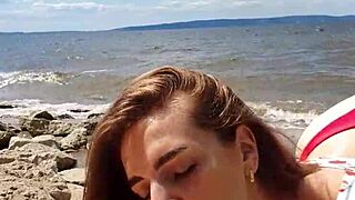 Beautiful Brunette Teen Gives Deepthroat Blowjob On River Outdoors
