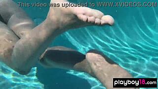 naked ebony milf ana foxxx fingers hairy pussy underwater