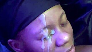 pretty ebony moans licking balls before monster cock facial cumshot