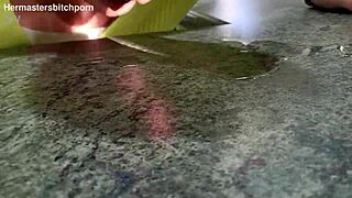 Kiwi milf sub licks wine off master's spill from her pierced pussy slut body