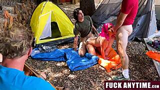 Three Boys Freeuse Hot Camping Chick Anytime They Want!
