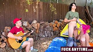 Three Boys Freeuse Hot Camping Chick Anytime They Want!
