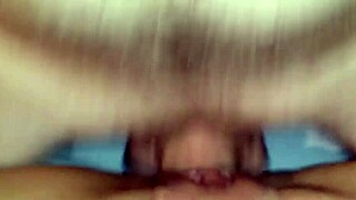 Amateur slut gets pussy fucked hard and creamed by huge dildo!