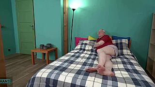 Grandpa finds two young 18+ bunnies in bedroom shares big cum load after dirty threesome blowjobs?