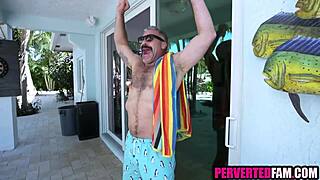 Stepdaughter bends over offering tight anal to daddy outdoors