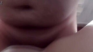 A young woman strips during workout as cock enters her pussy up close.