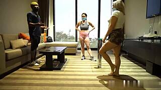masked milf slurps big black cock through mask in sloppy blowdemic