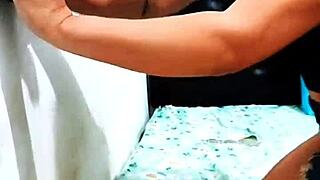 hot white stepdaughter sucks oiled big black stepdad cock on halloween.