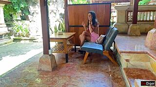 my new coworker bends me over and fucks me hard during the job interview 😈 creampie finish in garden