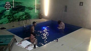 Friends join us in motel pool for wild threesome splash part 2