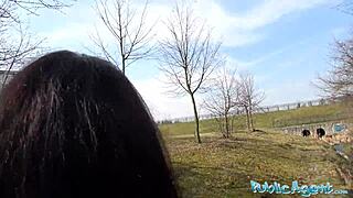 russian waitress gets surprised by public outdoor pov fucking for cash