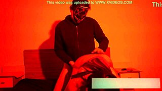 Teen fucks neighbor's old man in halloween costumes during purge anal session