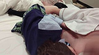 JAPANESE SCHOOLGIRL in uniform RIDES cock raw then CREAMPIE floods her PUSSY