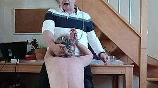 Chained French slave takes candle wax BDSM humiliations and slaps