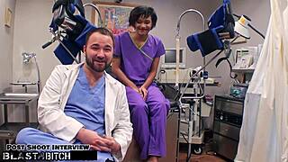 jackie banes gags on cock backstage learning deepthroat with latex gloves