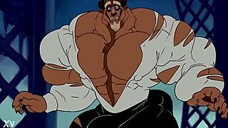 watch this furry beast's muscles explode into massive cock growth