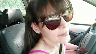 raquel asks directions all naughty 😏 strokes sucks stranger's cock swallows cum in car 🚗💦