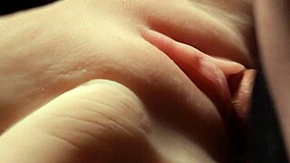 sliding deep into her smooth wet shaved pussy close up with toys and double fun.