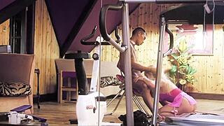 Blonde Milf Tempts Asian Step Son with Juicy Tits and Pussy in Private Gym Workout!