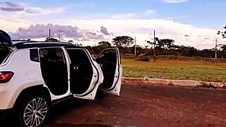 stepmom caught me in her car now she bends over for anal outdoors squirting cum!