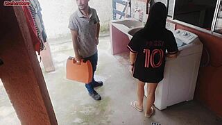 curvy brazilian housewife pays repairman with big ass bareback while cuckold husband away