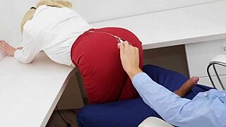 office milf in stockings teases feet then begs for anal pounding