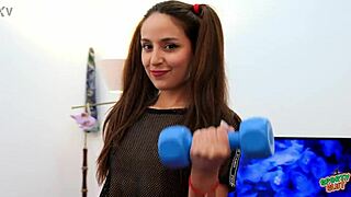 Puffy Cameltoe Tease Petite Babe's Tight Magenta Bikers