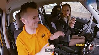Tattoo babe, suck that instructor cock hard in the taxi?