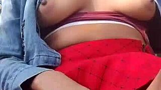 Hairy latina teen flashes beaver and armpits outdoors in park 😈 skirt up public slut