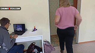 Horny Plump Blonde Uses Nerdy Master as Fucktoy Cumshot
