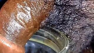 Sissy with micro penis pisses in different spots
