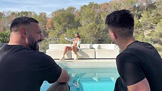 pool girl, you ready to squirt all over these 2 huge spanish cocks? let's stretch you wide