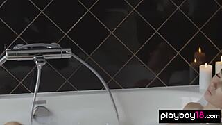 Big tits Latvian teen Simone strips robe for steamy romantic bath 😍🛁