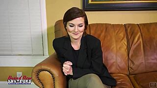 Short Haired Brunette Kylie Deepthroats Cock for Massive Cum Swallow Facial!