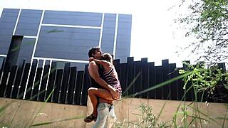 amateur couple bangs in city woods doggystyle till cum in mouth!