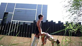 amateur couple bangs in city woods doggystyle till cum in mouth!